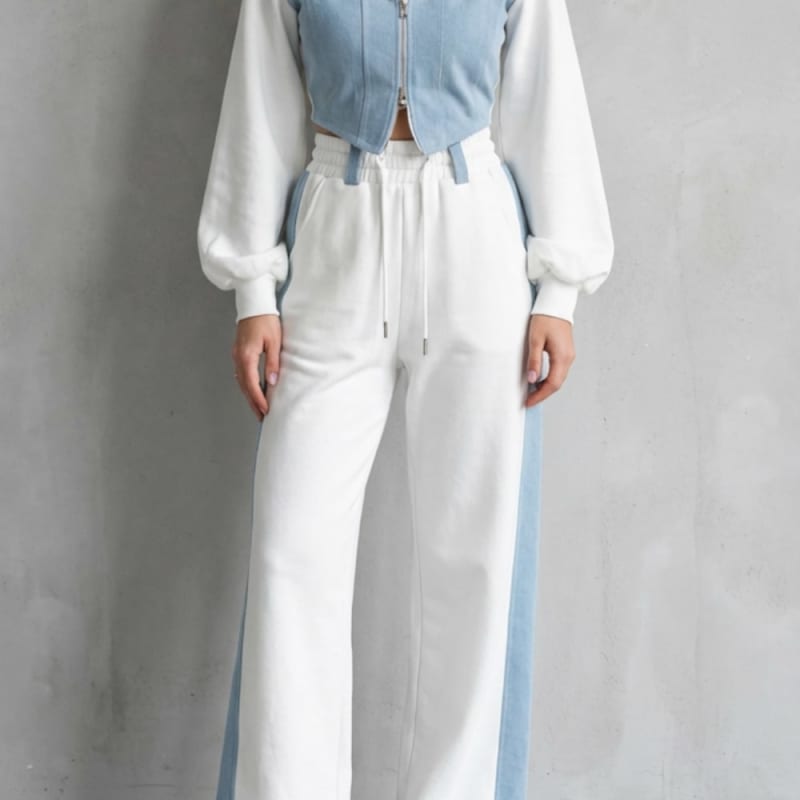 Women's Denim Panel Hoodie and Jogger Set | Fran_1