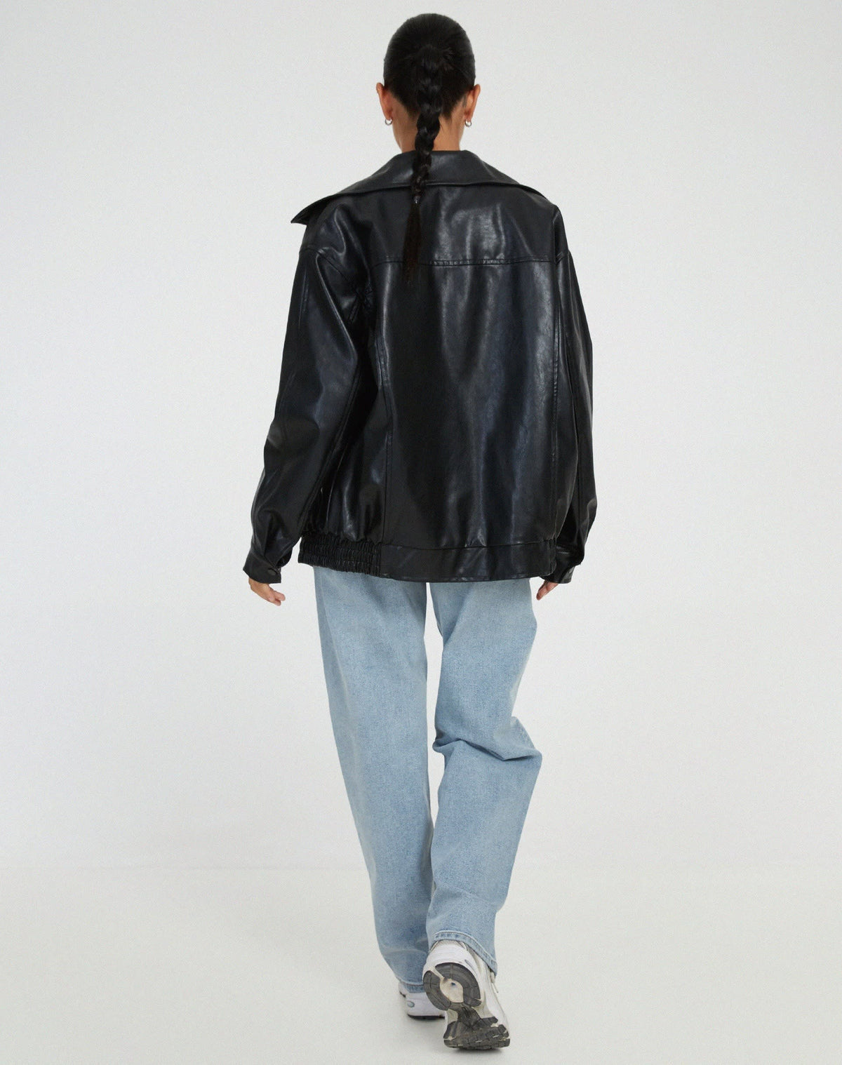 Women's Faux Leather Oversized Bomber Jacket | Alicia_6