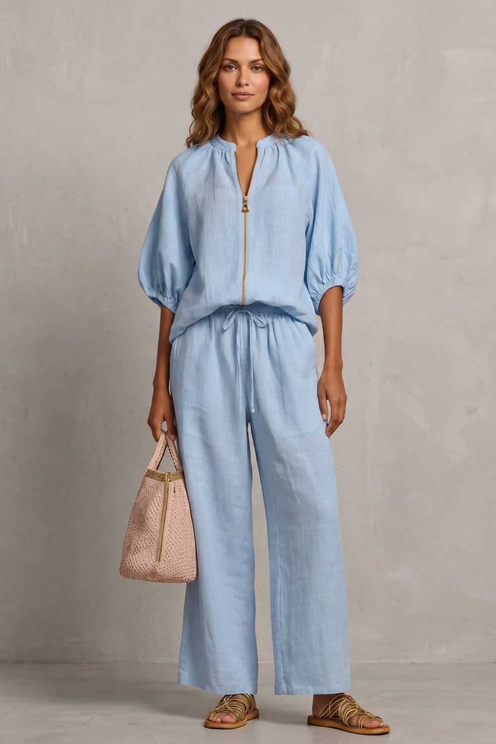 Women's Zip Front Wide Leg Trouser Set | Hayley_2