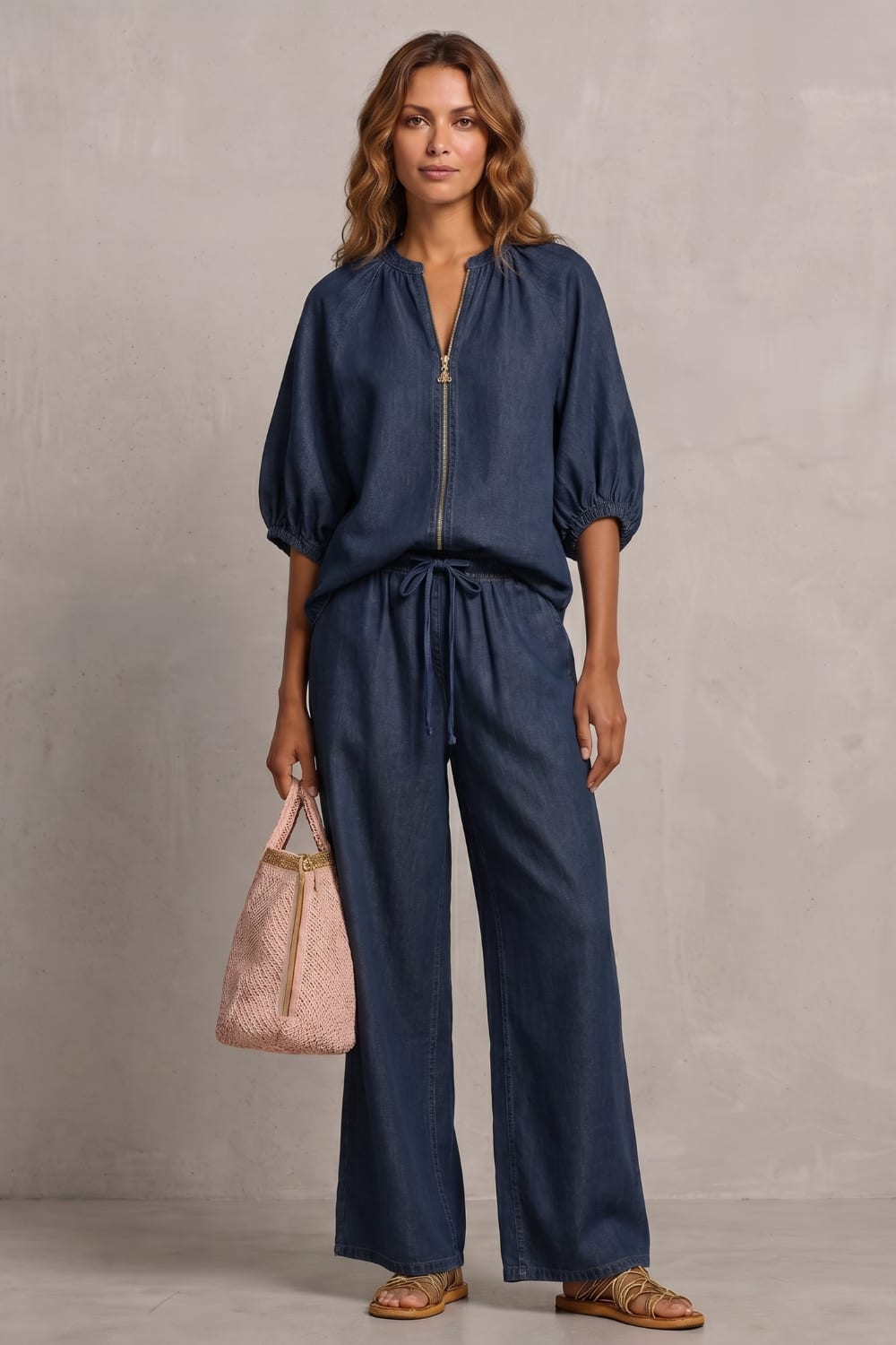 Women's Zip Front Wide Leg Trouser Set | Hayley_8