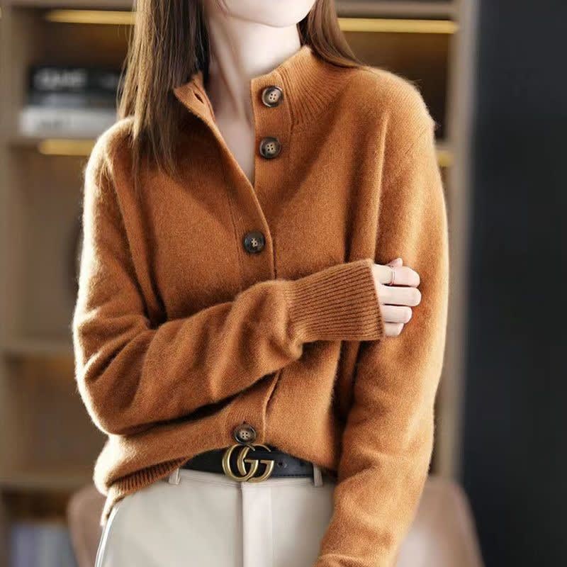 Women's High Neck Cashmere Blend Cardigan | Erin_6