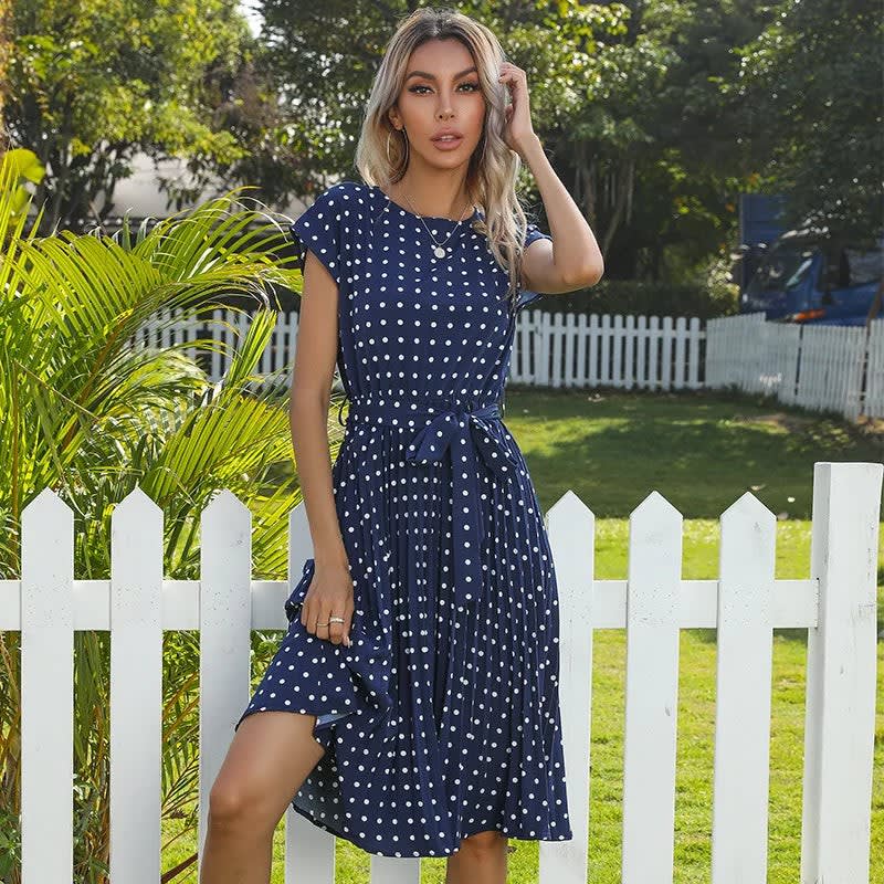 Women's Polka Dot Pleated Midi Dress | Rose_6