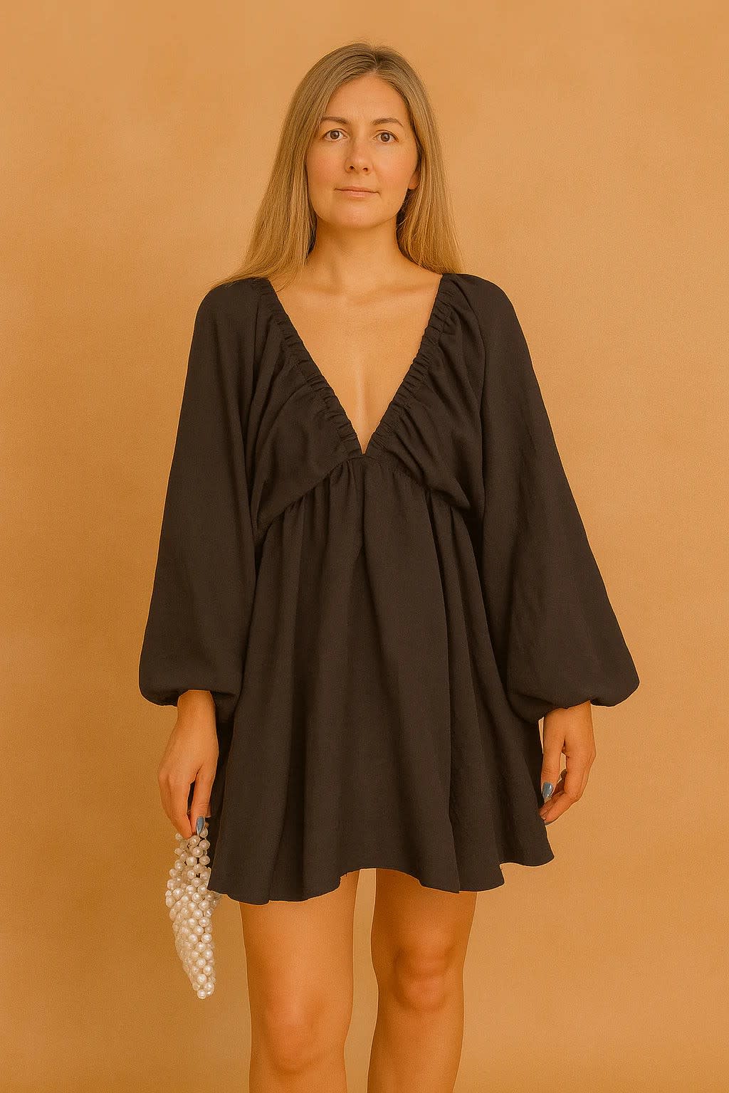 Women's Flowy V-Neck Puff Sleeve Summer Dress | Bronte_8