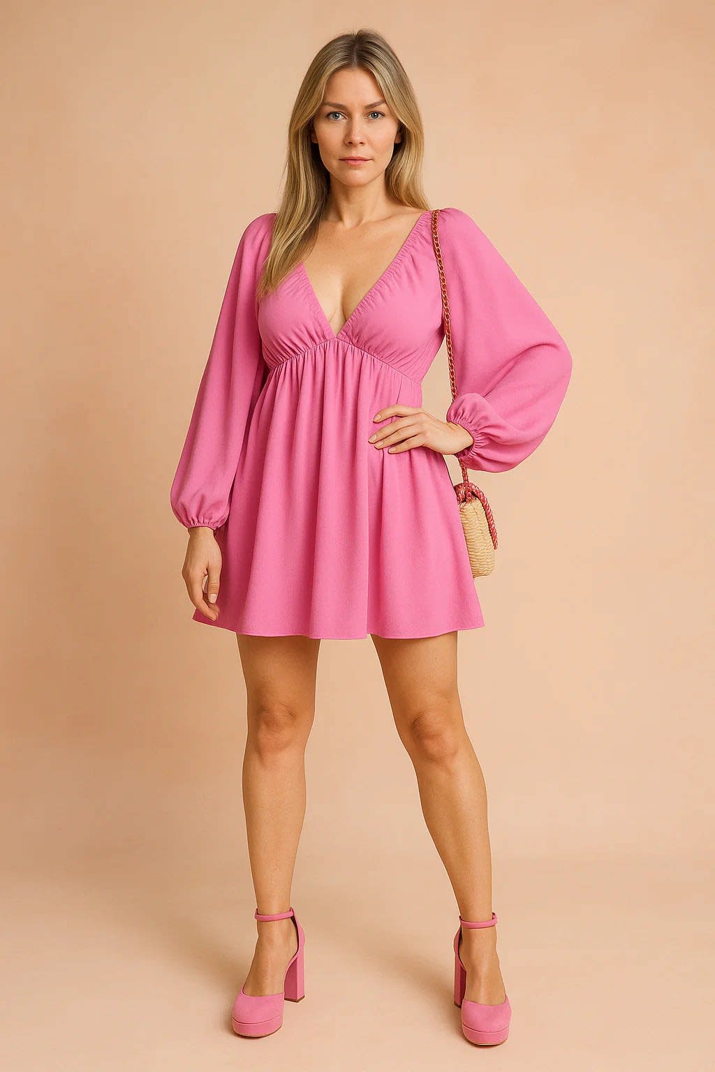 Women's Flowy V-Neck Puff Sleeve Summer Dress | Bronte_9