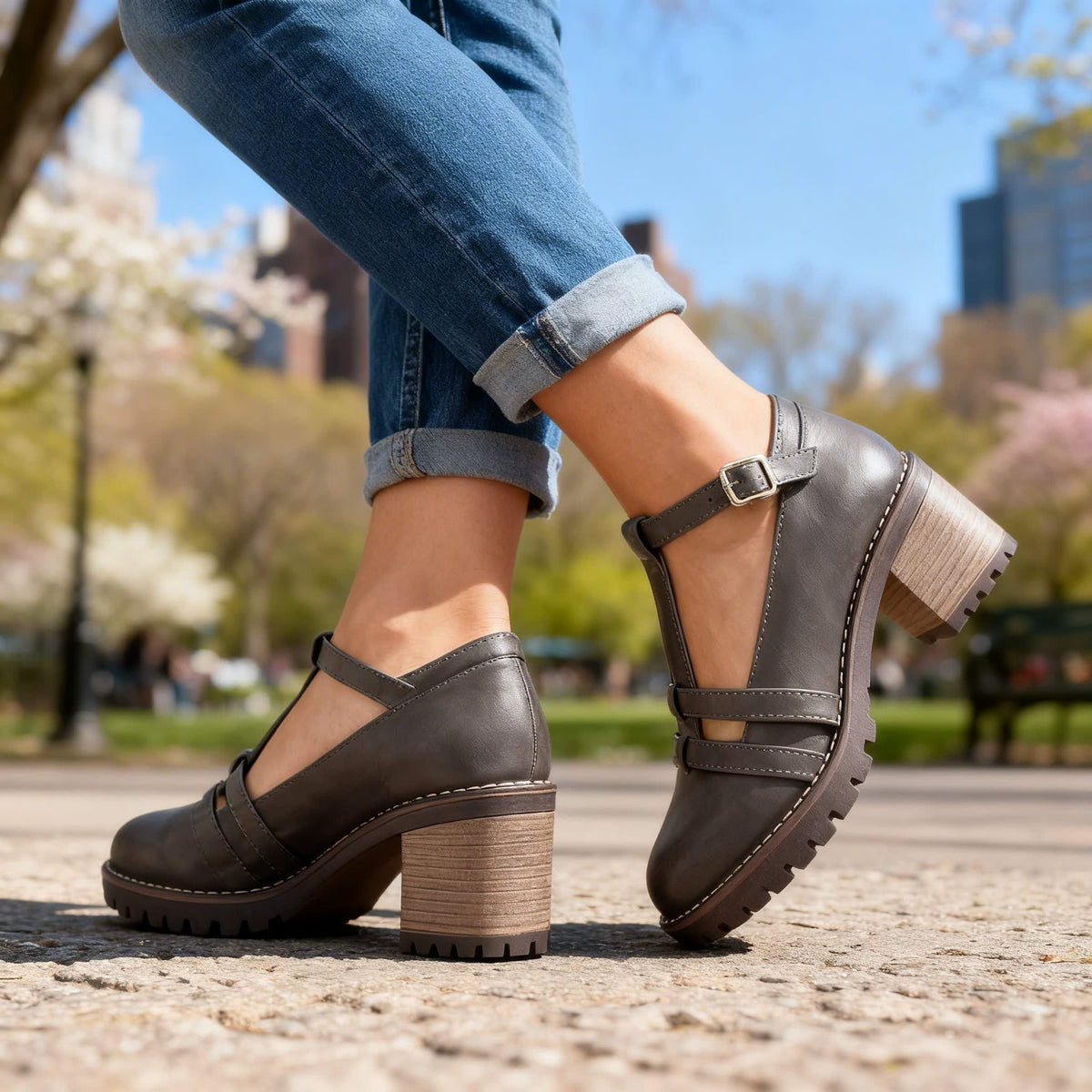 Women's Cut Out T-Bar Block Heels | Abbie_3