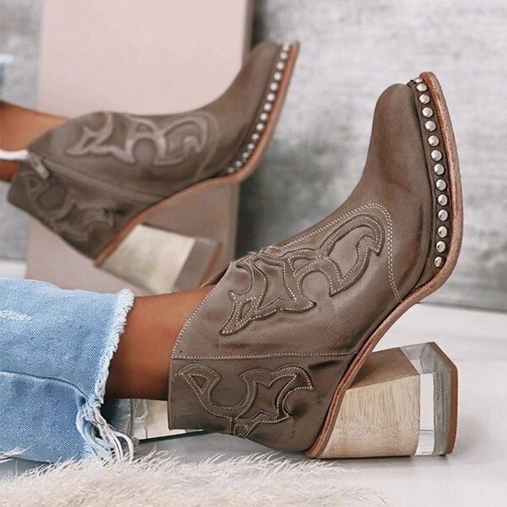 Women’s Western Ankle Boots With Unique Design| Bella