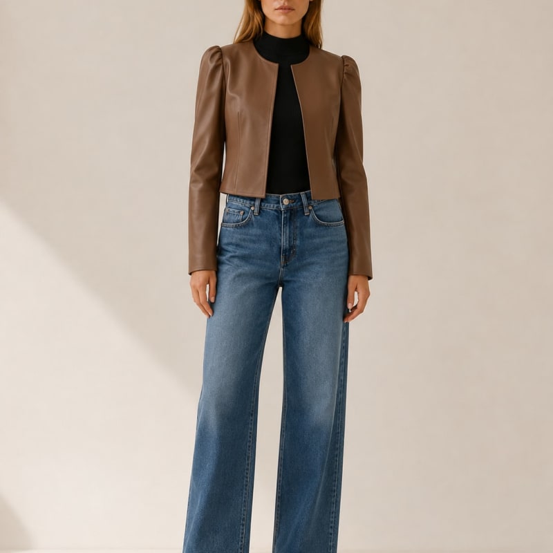 Women's Cropped Puff Sleeve Jacket with Open Front | Paige Bradley_1