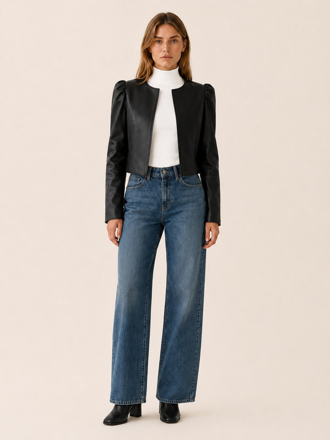 Women's Cropped Puff Sleeve Jacket with Open Front | Paige Bradley_6