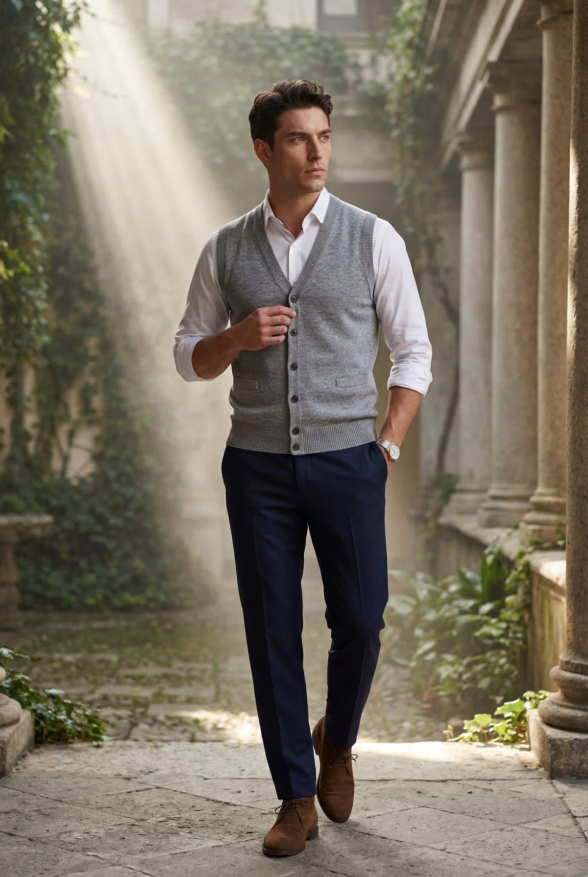 Men's V-Neck Sleeveless Cardigan | Jasper_2