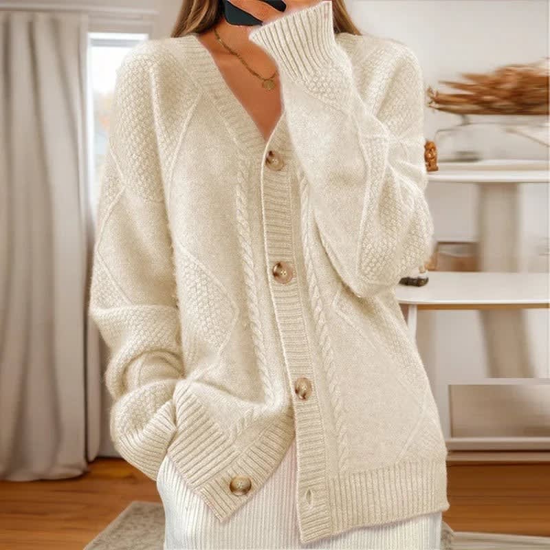 Women's Cable Knit Button Front Cardigan | Tamsyn_4