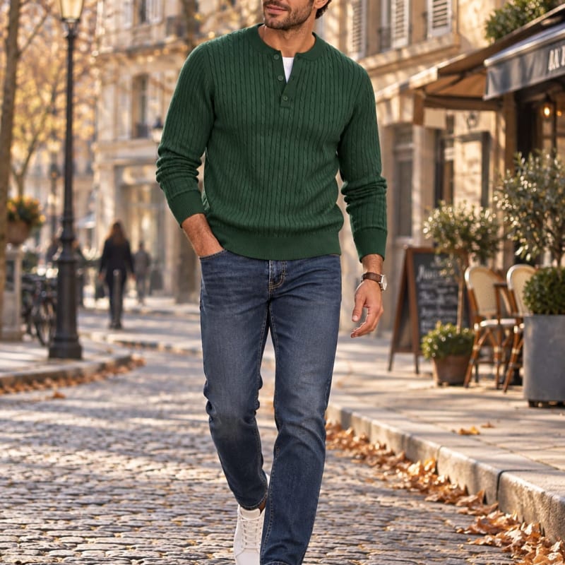 Men's Cable Knit Henley Jumper | Fergus_1