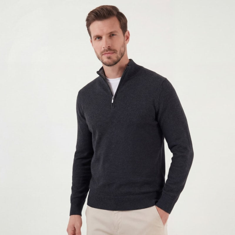Men's Charcoal Half Zip Jumper | Kyle_1