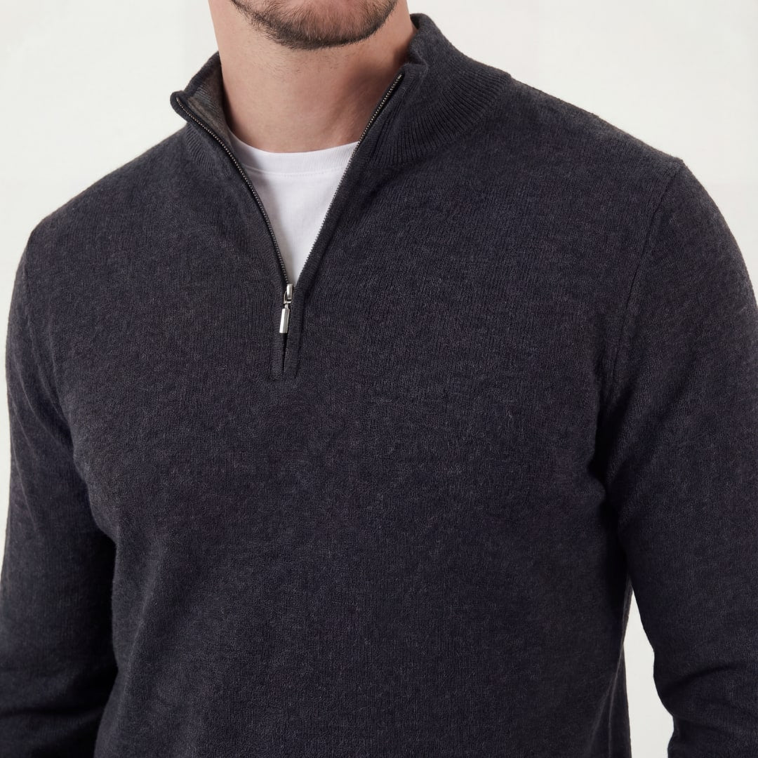 Men's Charcoal Half Zip Jumper | Kyle_4