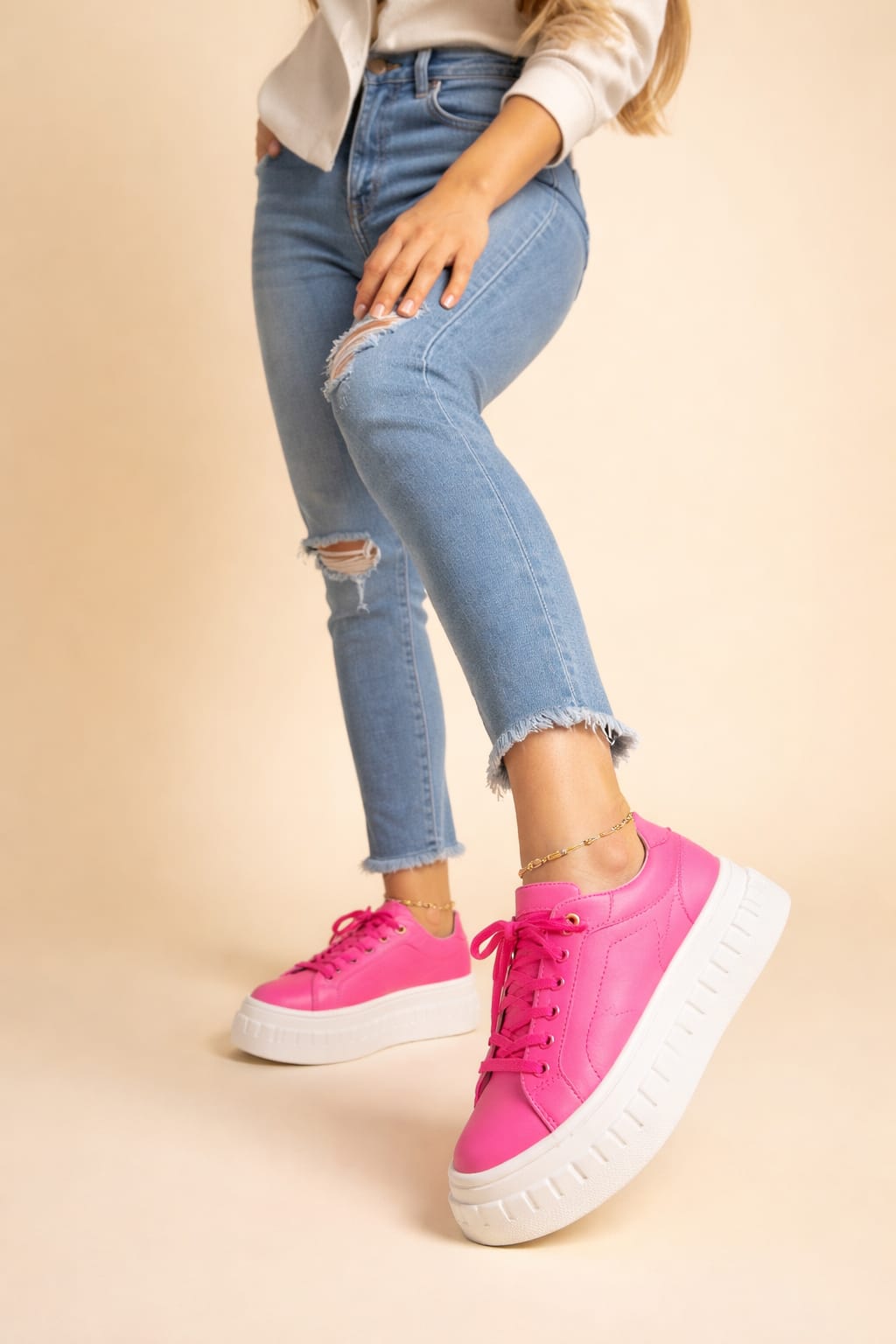 Women's Faux Leather Platform Trainers | Cherry_5