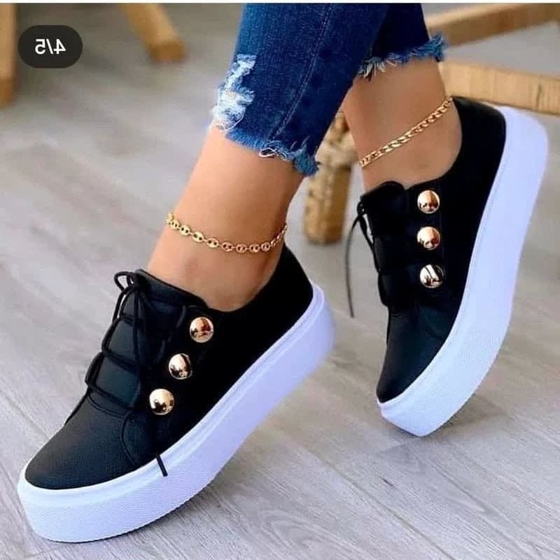 Women's Gold Stud Platform Orthopedic Trainers | Netta_1