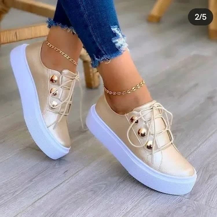 Women's Gold Stud Platform Orthopedic Trainers | Netta_4