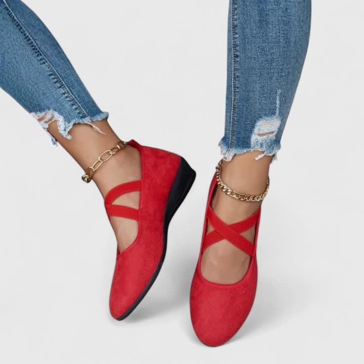 Women's Cross Strap Suede-Effect Orthopedic Flats | Keziah_4
