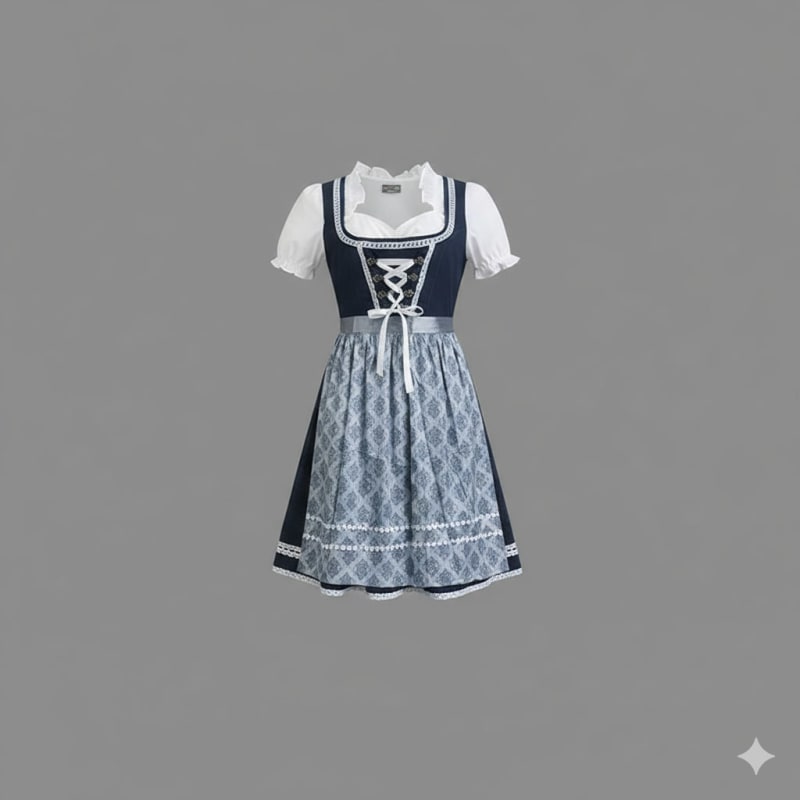 Women's Lace Up Dirndl Midi Dress with Apron and Blouse | Roseanne_1