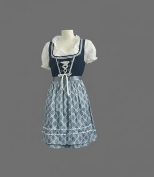 Women's Lace Up Dirndl Midi Dress with Apron and Blouse | Roseanne_3