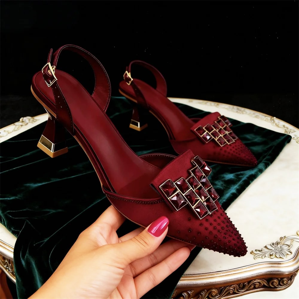 Women's Embellished Slingback Kitten Heels | Ebrel_21
