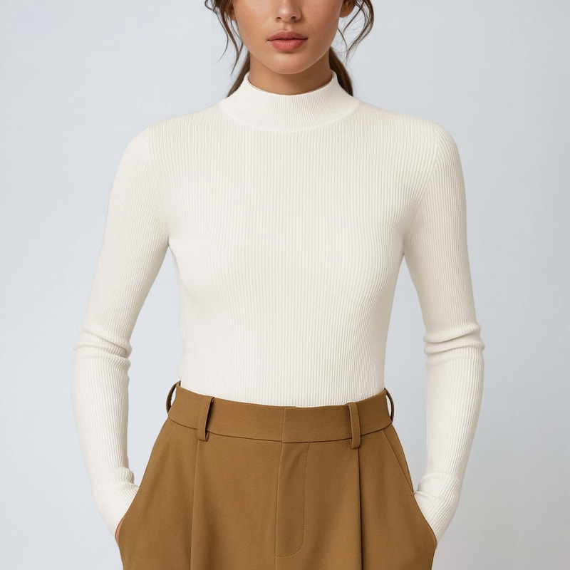 Women's Ribbed High Neck Top | Florrie_1