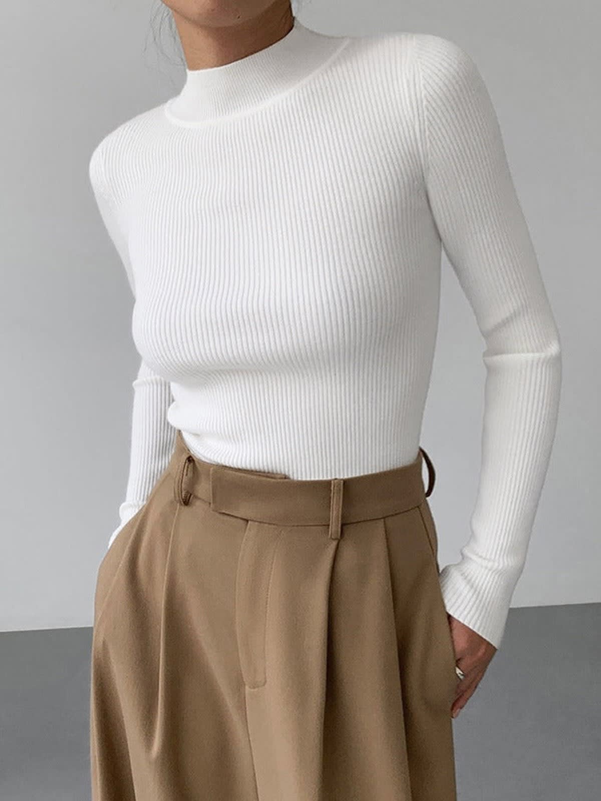 Women's Ribbed High Neck Top | Florrie_2