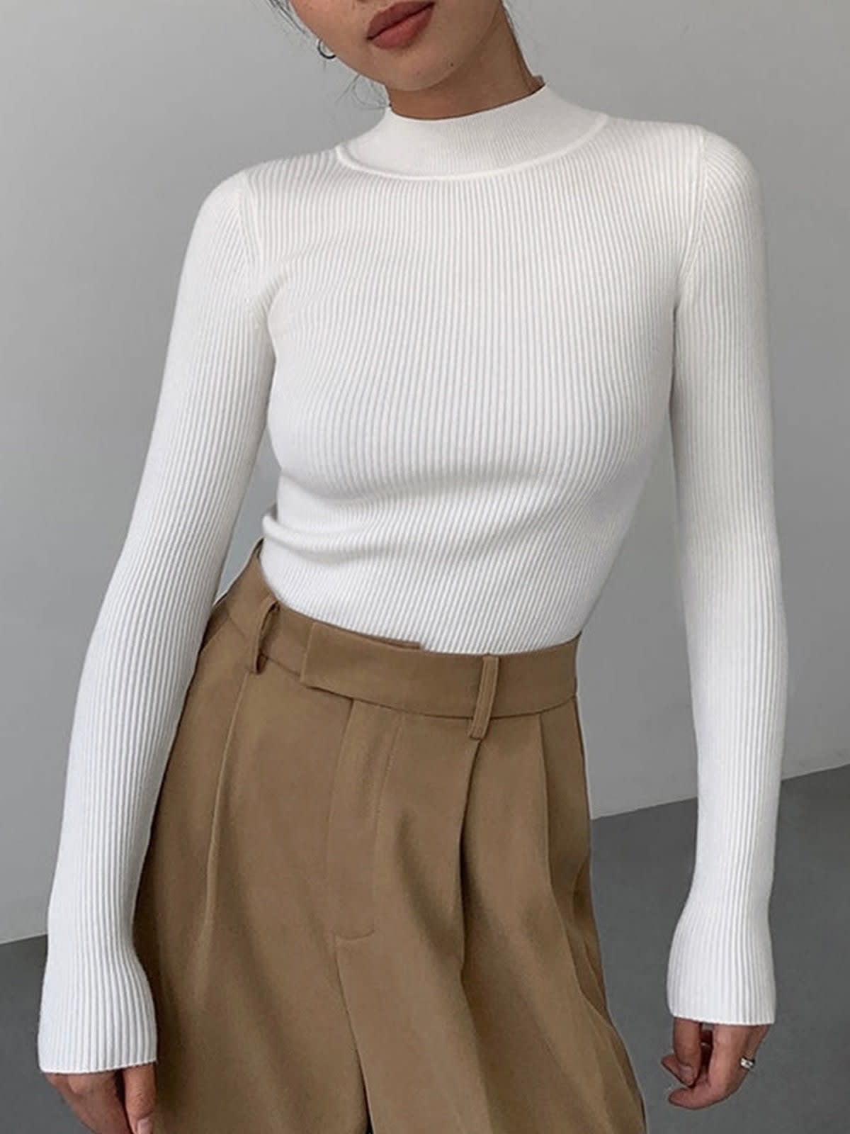 Women's Ribbed High Neck Top | Florrie_3