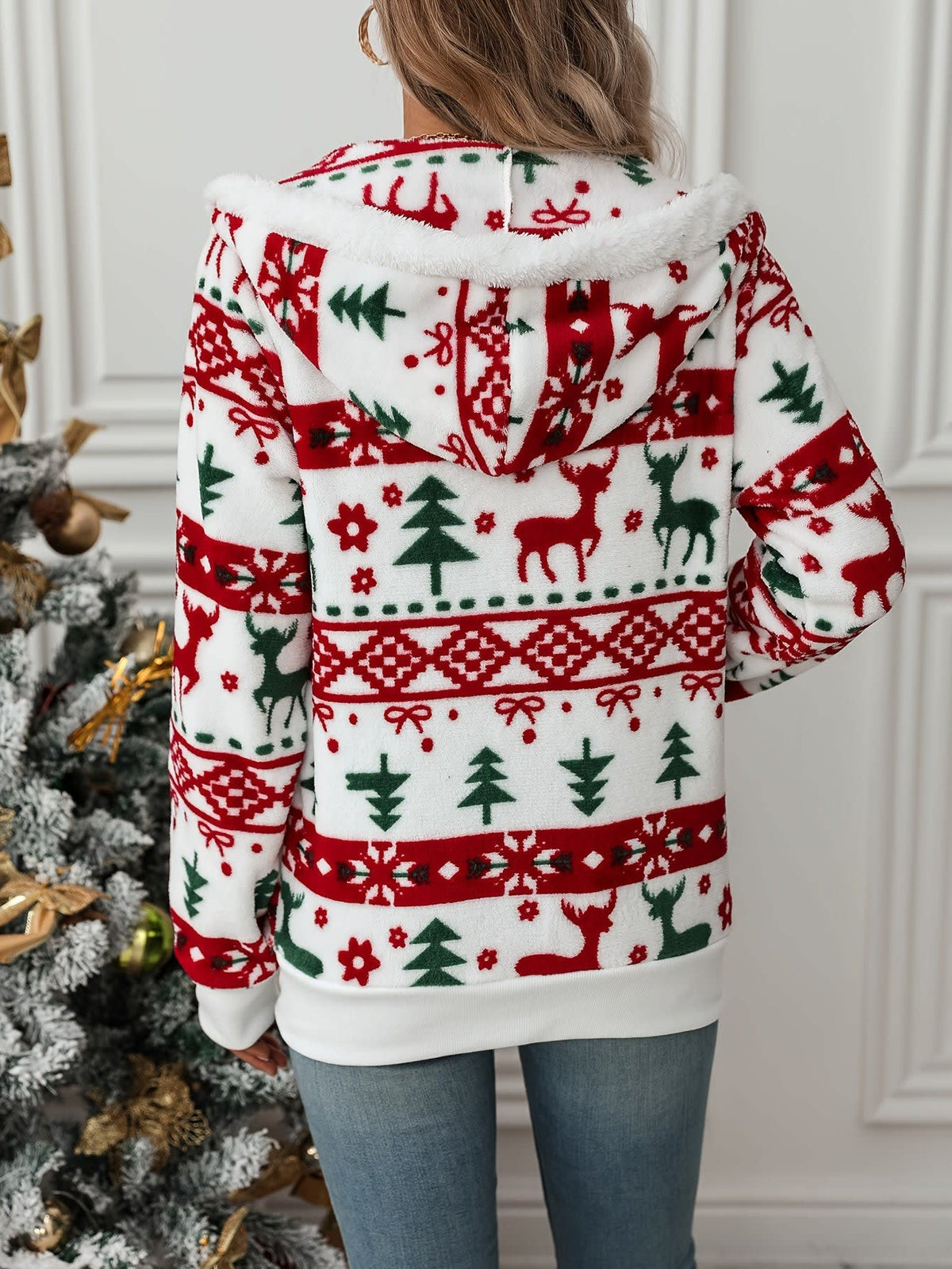 Women's Fair Isle Hooded Zip Christmas Jumper | Genevieve_2
