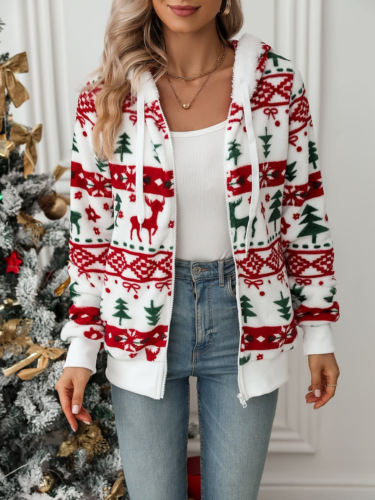 Women's Fair Isle Hooded Zip Christmas Jumper | Genevieve_4