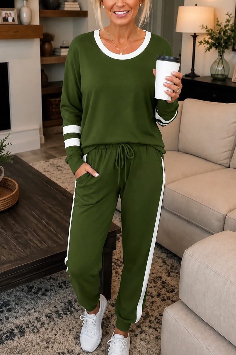 Women's Striped Trim Jogger Lounge Set | Jill_11