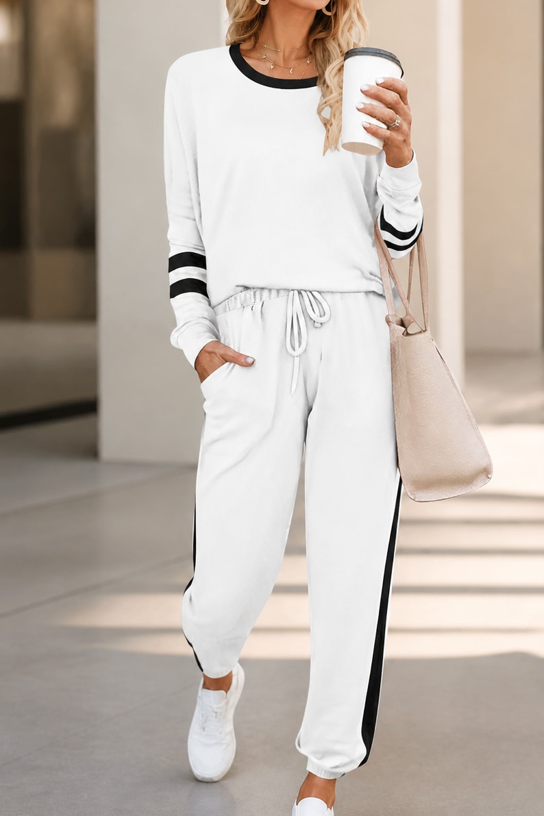 Women's Striped Trim Jogger Lounge Set | Jill_16