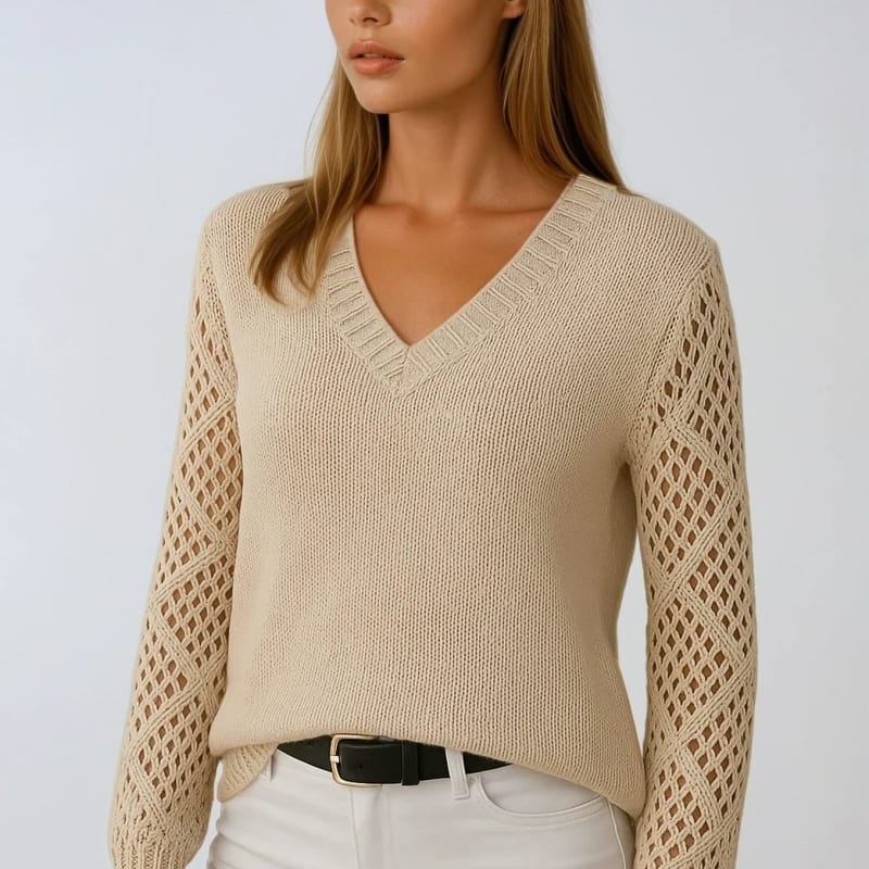 Women's Crochet Sleeve V-Neck Jumper | Rita_1