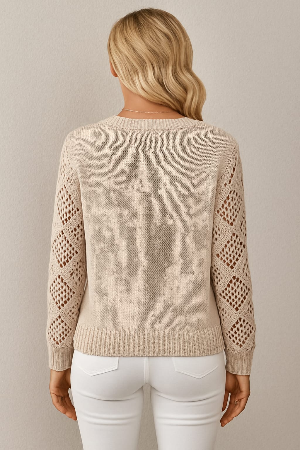 Women's Crochet Sleeve V-Neck Jumper | Rita_2