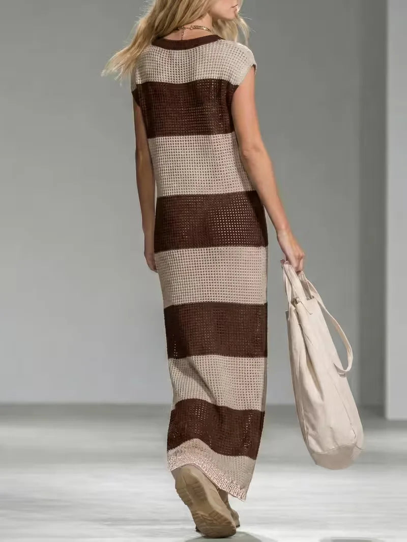Women's Striped V-Neck Knit Midi Dress | Sienna
