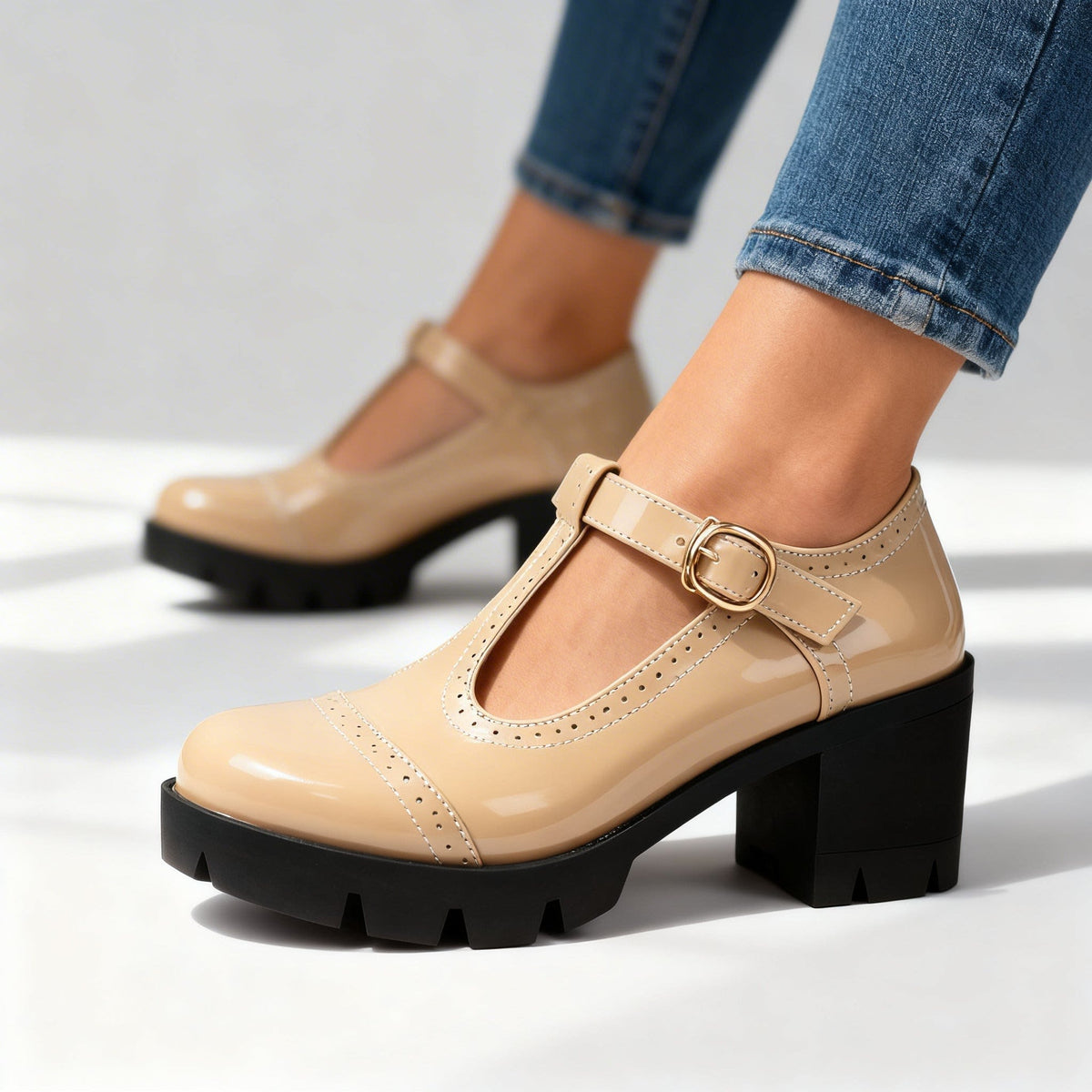 Women's Patent T-Bar Platform Heels | Eabha_6