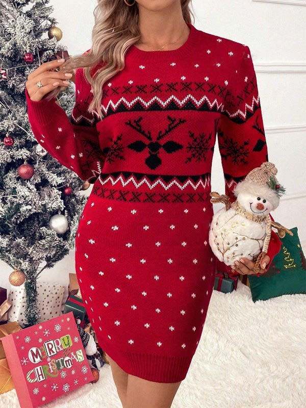 Women's Reindeer Christmas Jumper Dress | Simone_7