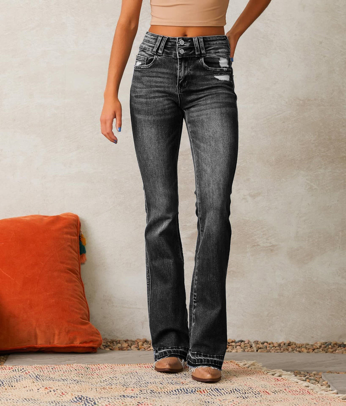 Women's Ripped High Waist Flared Jeans | Alice_8