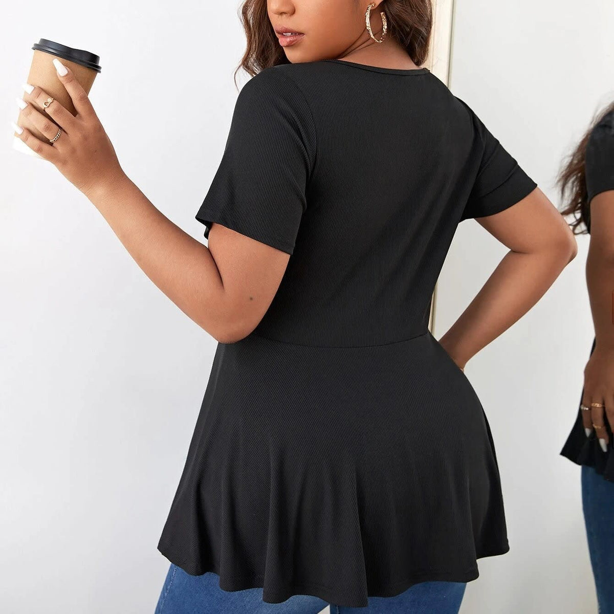 Women's Ribbed Zip Front Peplum Top | Joanna_2