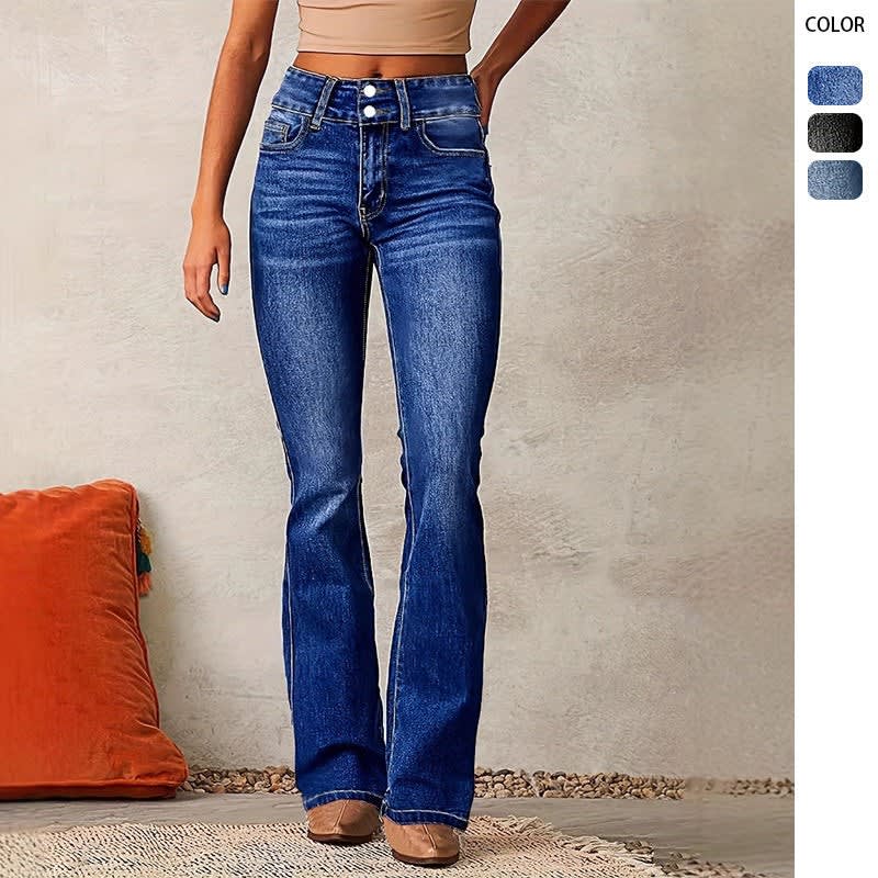 Women's Double Button High Waist Flared Jeans | Sarah_1