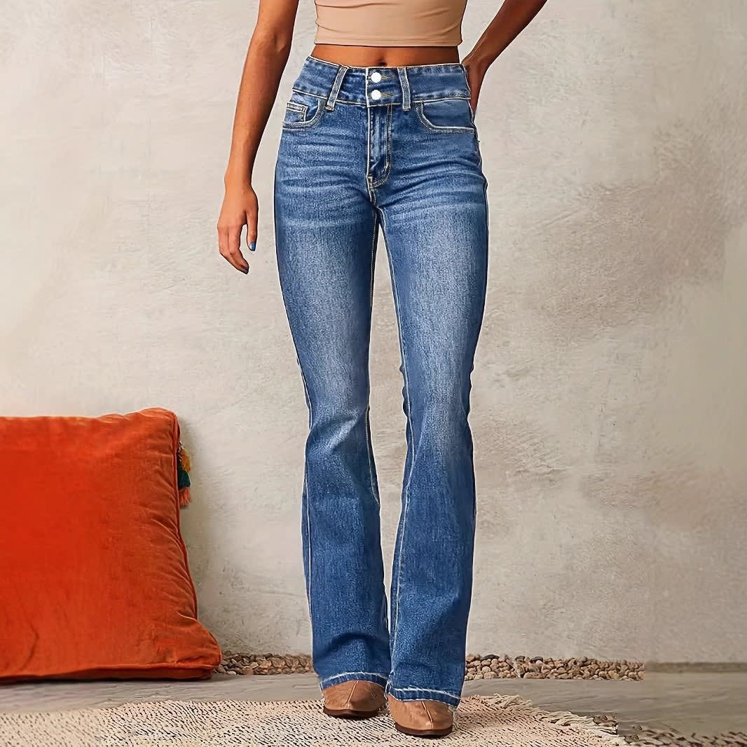 Women's Double Button High Waist Flared Jeans | Sarah_2