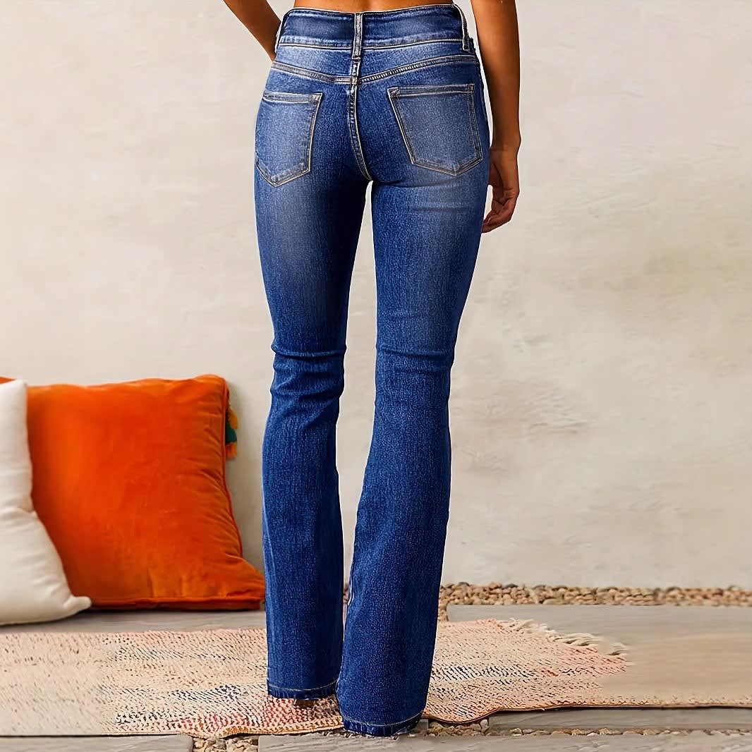 Women's Double Button High Waist Flared Jeans | Sarah_3