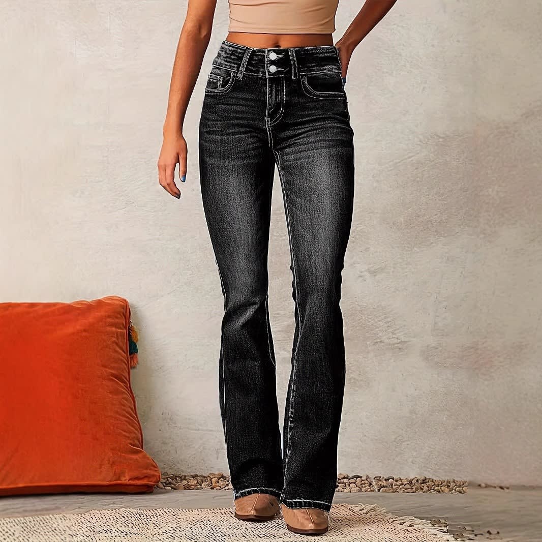 Women's Double Button High Waist Flared Jeans | Sarah_4