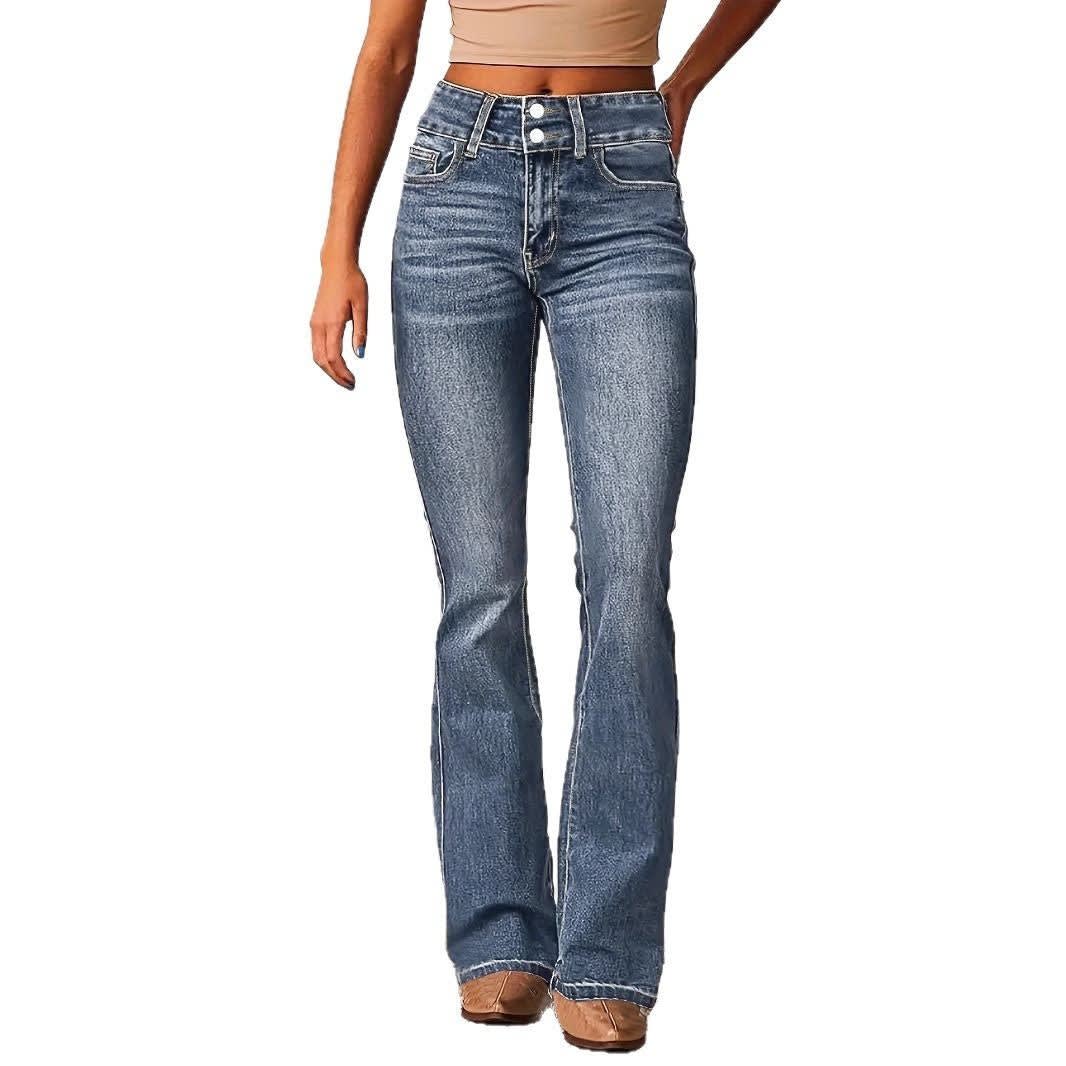 Women's Double Button High Waist Flared Jeans | Sarah_5