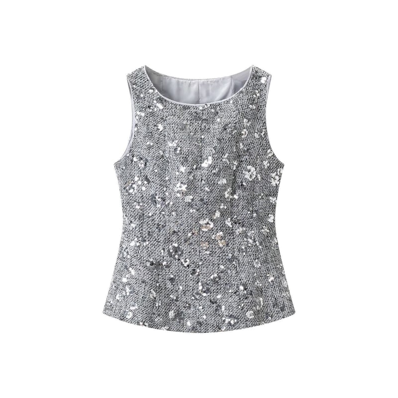 Women's Sequin Boucle Sleeveless Peplum Top | Anya_1