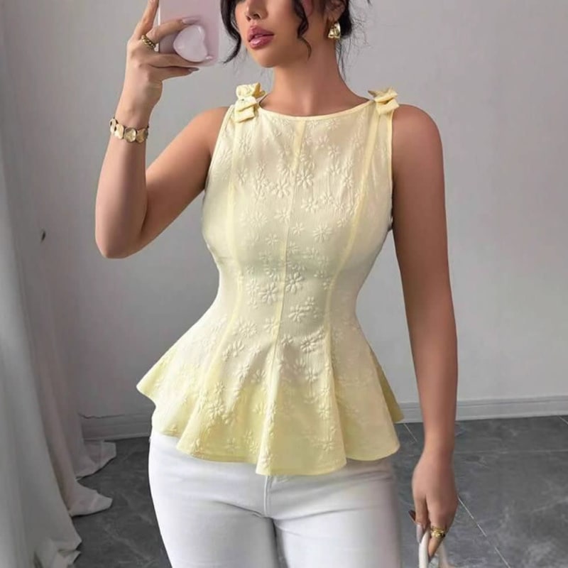 Women's Floral Textured Sleeveless Peplum Top | Talia_1