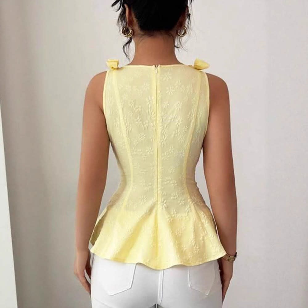 Women's Floral Textured Sleeveless Peplum Top | Talia_2