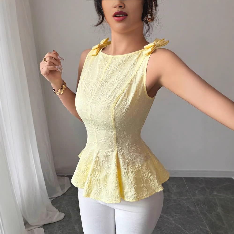 Women's Floral Textured Sleeveless Peplum Top | Talia_4