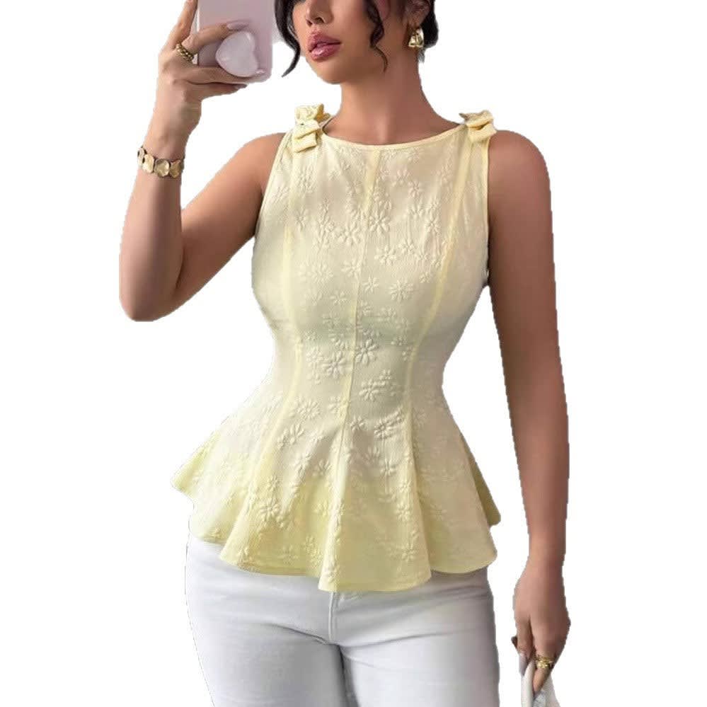 Women's Floral Textured Sleeveless Peplum Top | Talia_5