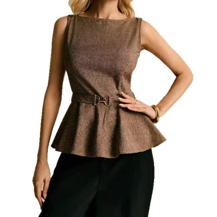 Women's Belted Sleeveless Peplum Top | Niamh_2