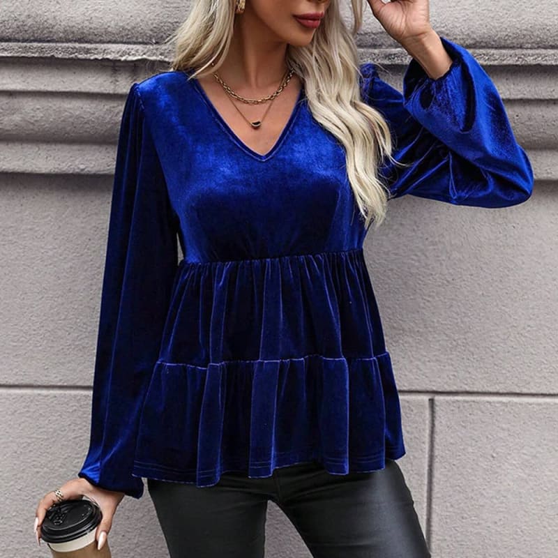 Women's Velvet Balloon Sleeve Peplum Top | Frances_1